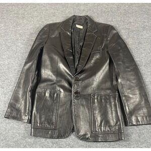VTG Yves Saint Laurent Jacket Womens 38 Black Soft Leather Single Breasted 80s
